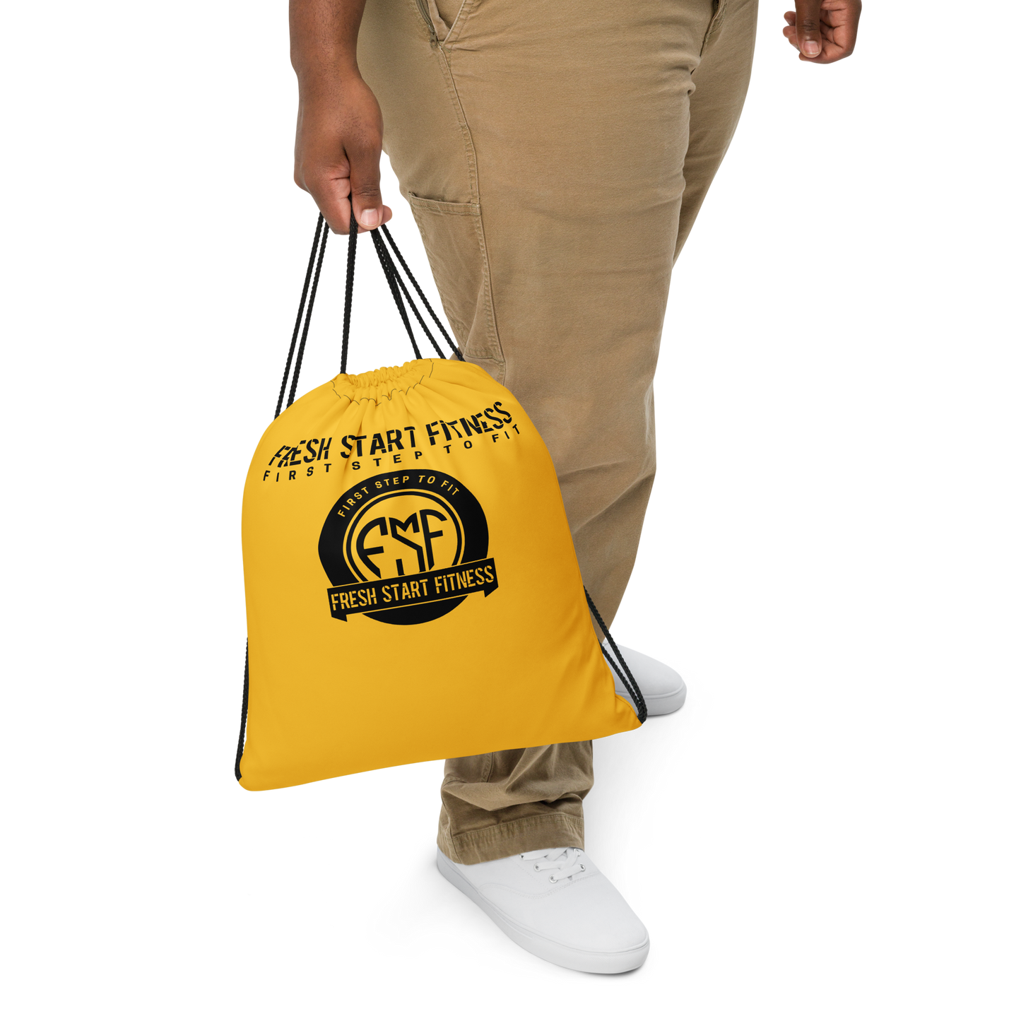 Fresh Start Fitness Gold Drawstring Bag