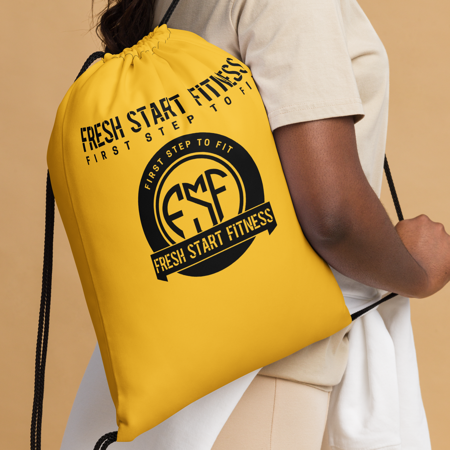 Fresh Start Fitness Gold Drawstring Bag