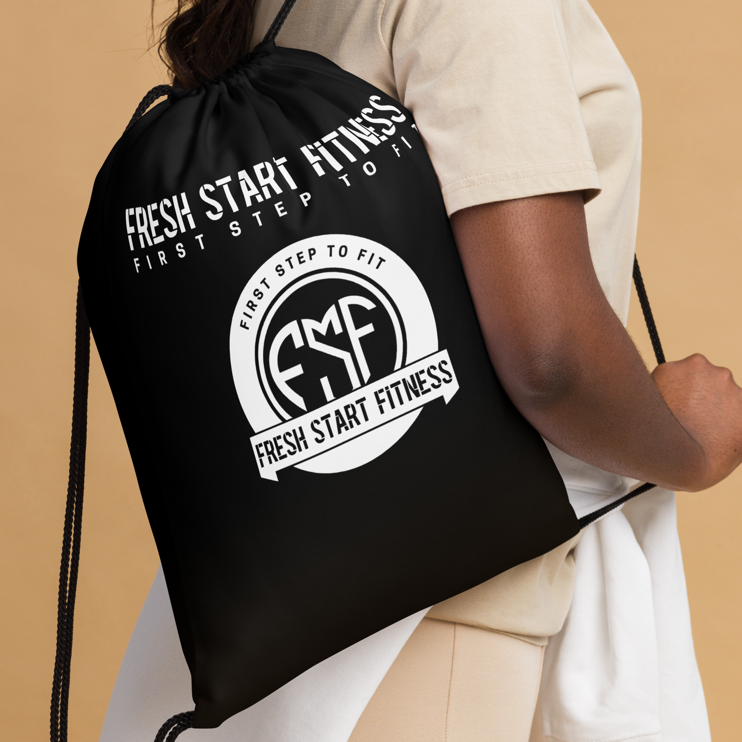 Fresh Start Fitness Blk Drawstring bag