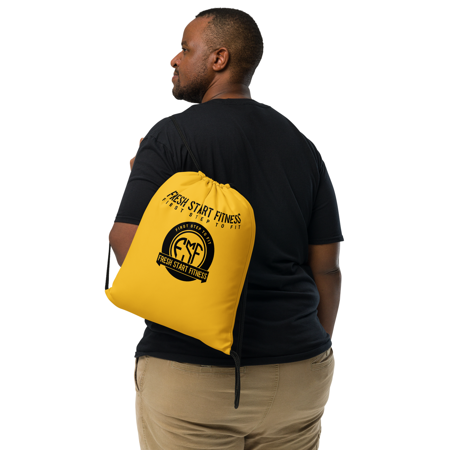 Fresh Start Fitness Gold Drawstring Bag