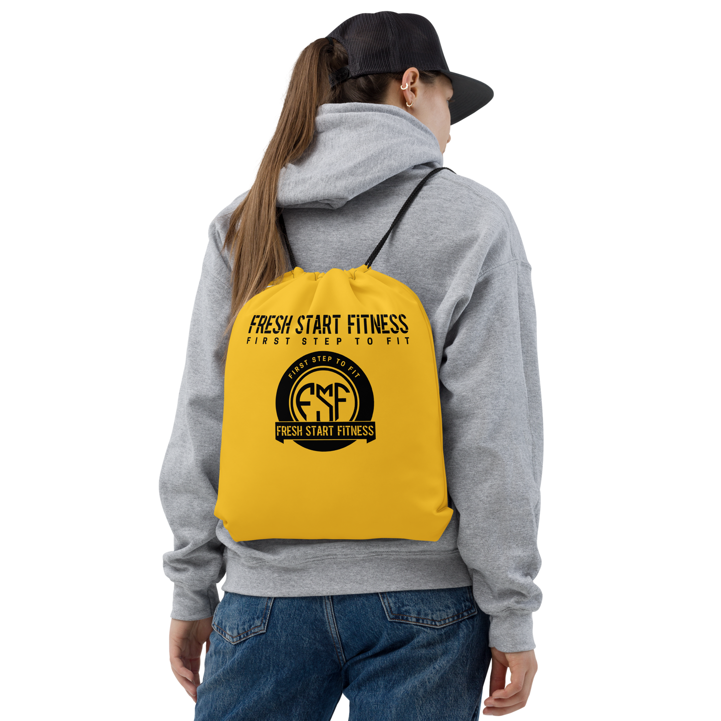 Fresh Start Fitness Gold Drawstring Bag