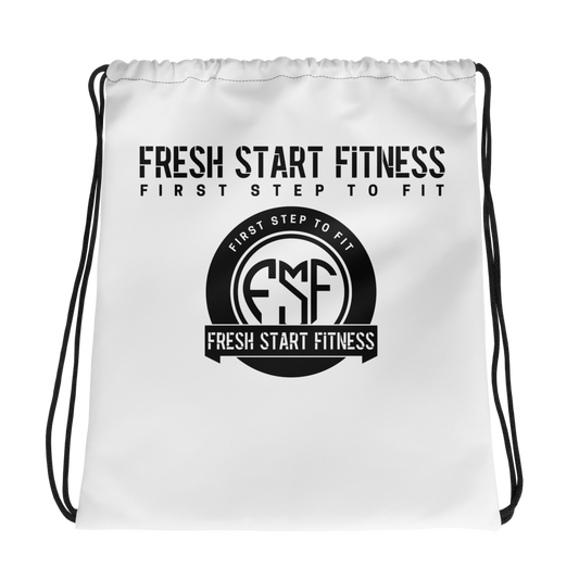 Fresh Start Fitness White Drawstring Bag