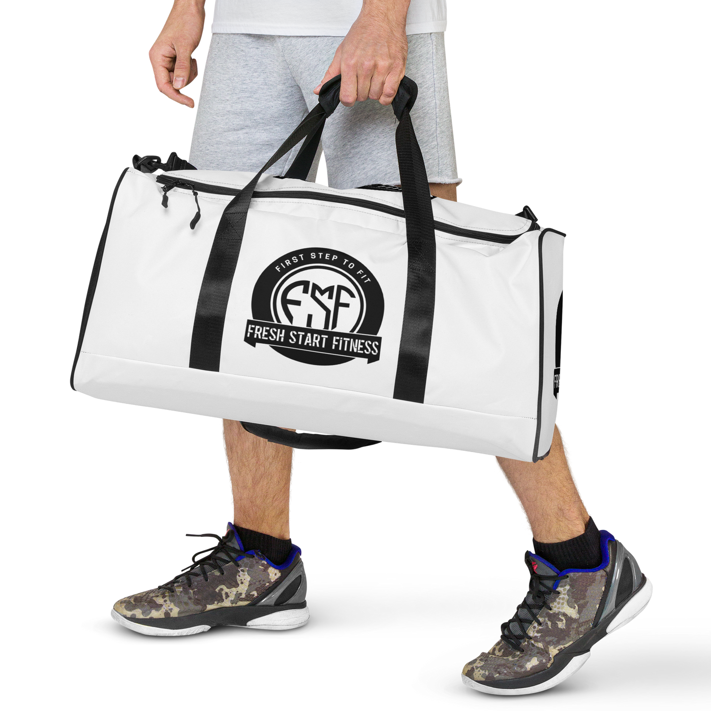 Fresh Start Fitness White Duffle Bag