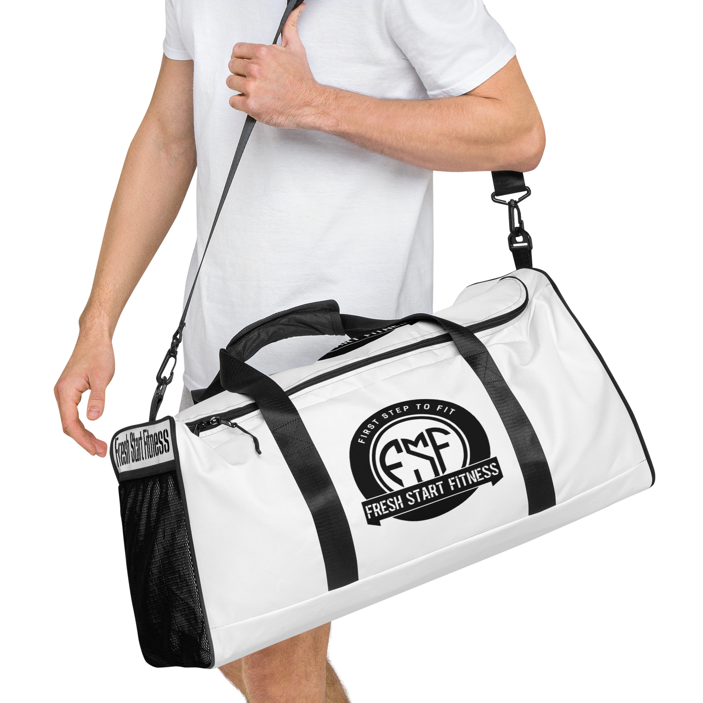 Fresh Start Fitness White Duffle Bag