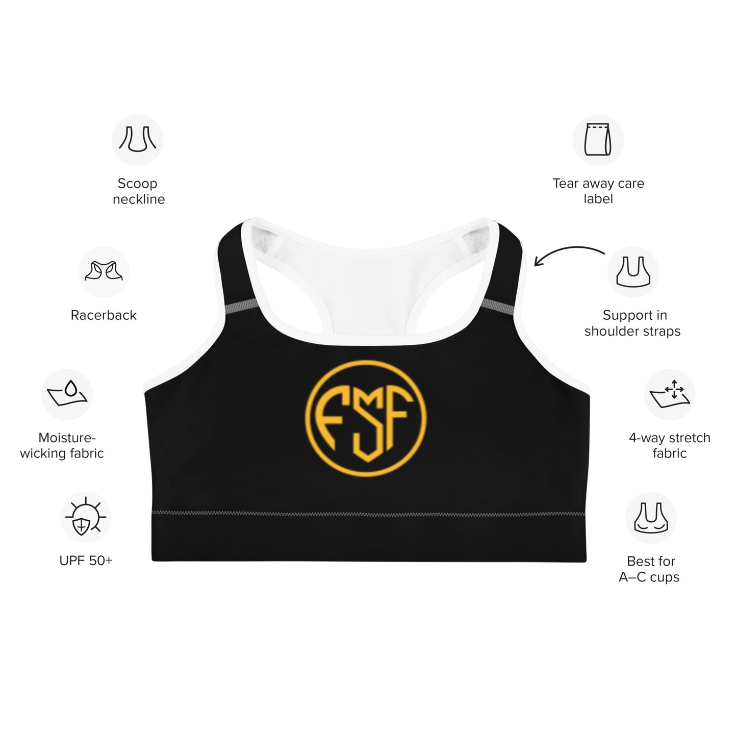 FSF Black Sports bra